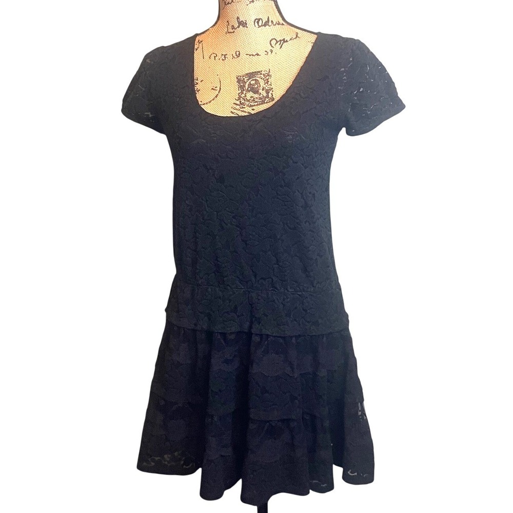 Adore Boho Goth Elegant Festival Ruffled Romantic Laced Mini Dress Black Medium